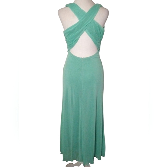 Coqueta International Seafoam Green Draped Shoulder Beaded Waist Gown Medium - Picture 4 of 7